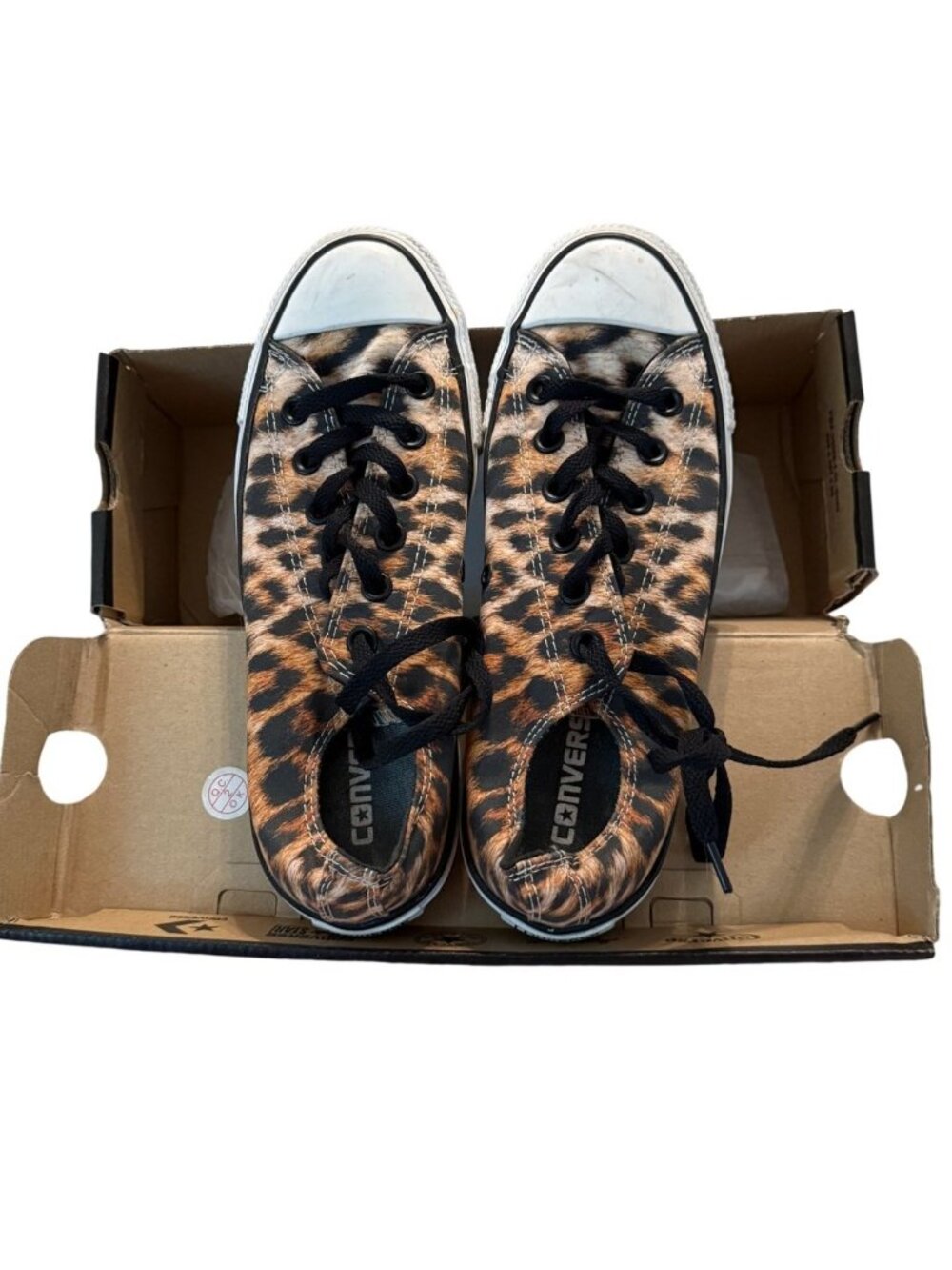 Converse All Star Leopard Print Low-Top Sneakers Womens 8/Mens 6 Black/Brown Can